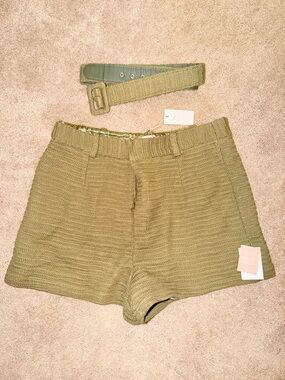 JLUXLABEL Olive Knit High-Waist Shorts with Matching Belt